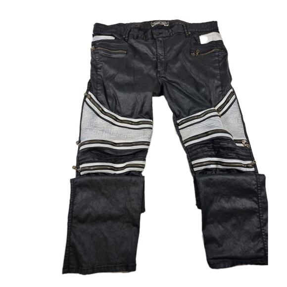 Robin's Jeans The Show Motorcycle W42 L35 Men Black White Coated Slim - Picture 1 of 10